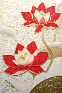 中式荷花浮雕装饰图案