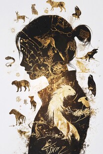 女孩与动物的梦幻剪影艺术