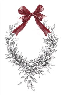 手绘花环配深红蝴蝶结