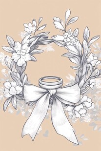 花环中的婚戒手绘插画
