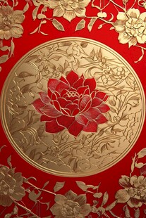 中式红金牡丹精美花纹图案