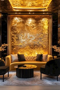 奢华客厅的璀璨金色装饰