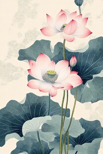 水墨风双生荷花图