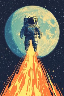 宇航员踏火飞向明月