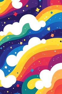 梦幻彩虹云朵星空插画