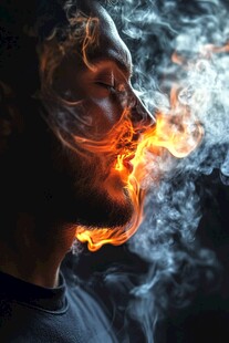 男子口中喷出熊熊火焰