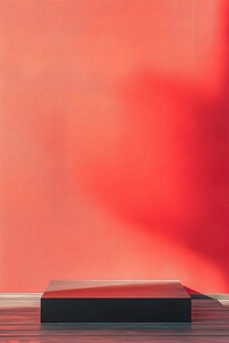 红色背景下的黑色方形物体