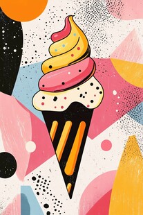 多彩抽象风冰淇淋插画