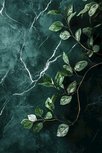 绿大理石上的清新枝叶