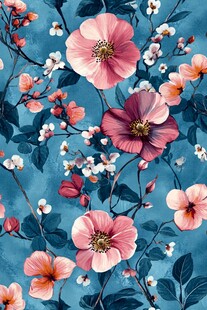 蓝色背景花卉图案设计