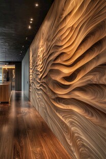 波浪纹理木质墙面走廊