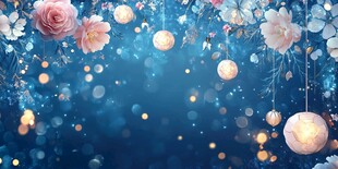 梦幻蓝调花卉灯光背景图