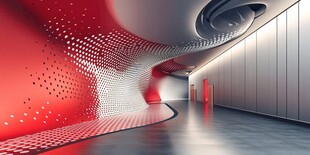 未来感红色科技风走廊空间
