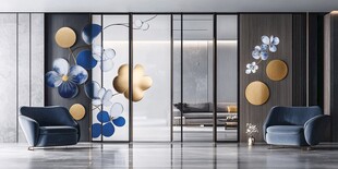 现代艺术风客厅玻璃隔断设计