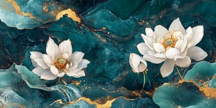 水墨金纹中的清雅白荷