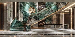 奢华大理石装饰的优雅楼梯间