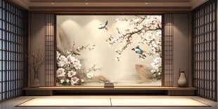 中式花鸟背景墙雅致空间