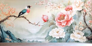 花鸟山水图 中式唯美意境