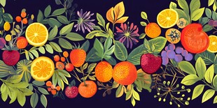 缤纷水果与花叶装饰图案