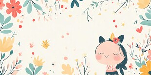 可爱萌趣女孩置身花卉间