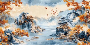 秋景山水图