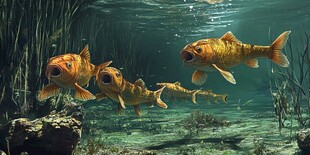 水底畅游的金黄色群鱼