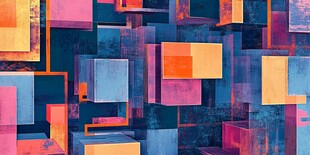 多彩立体方块抽象艺术图景