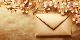 金色花簇下的优雅信封