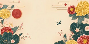 中式花卉花鸟淡雅背景图