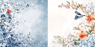 花鸟水彩背景图两幅