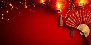 喜庆中式灯笼折扇红背景