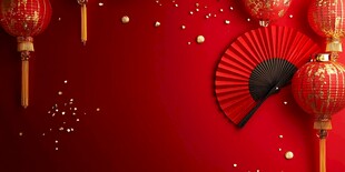 喜庆中国风 灯笼与折扇