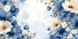 蓝白花卉梦幻背景图