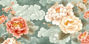 中式牡丹云纹雅致背景图
