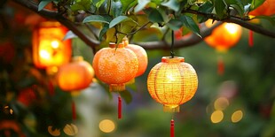 枝头灯笼橘子相映成趣