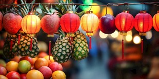 灯笼下的缤纷水果集市