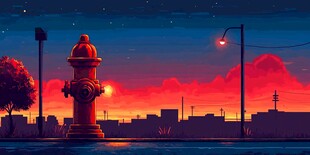 夕阳下的城市消防栓