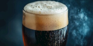 泡沫丰富的黑啤酒特写