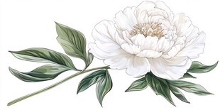 白色芍药花卉插画