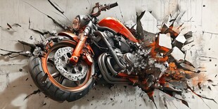 破墙而出的炫酷摩托车