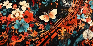 绚丽花卉蝴蝶图案背景