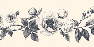 黑白手绘花卉图案装饰