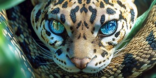 豹蛇融合的奇幻动物特写