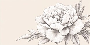 手绘素雅牡丹花