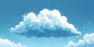 蓝天下飘雨的蓬松云朵