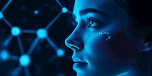 科技感女性侧脸与互联元素