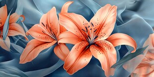 橙色百合绽于蓝色绸缎间