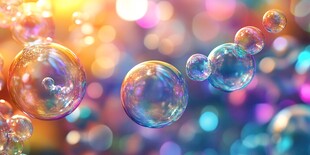 梦幻多彩泡泡在空中飘浮