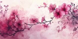 梦幻粉色樱花水彩画