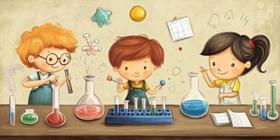 孩子们快乐进行科学实验